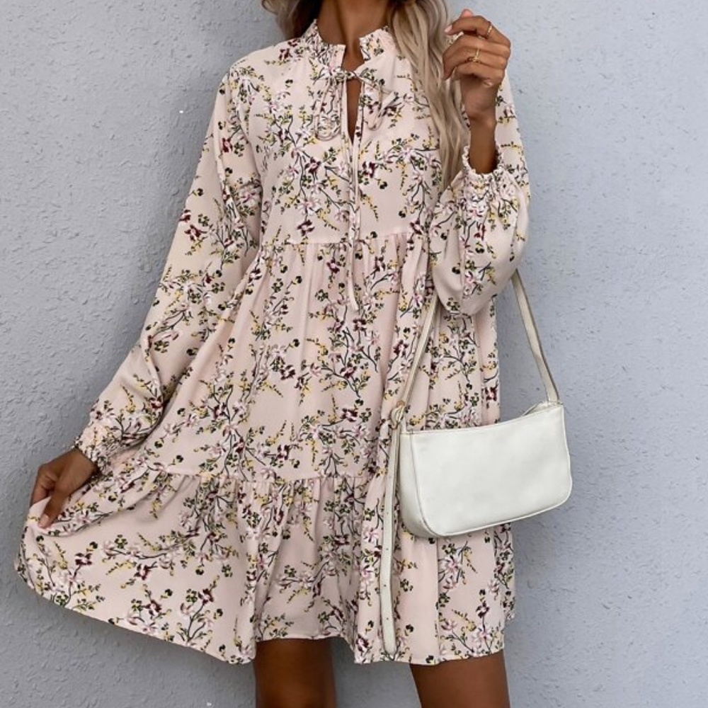 Boho Floral Print Ruffle Babydoll Mini Dress - Picture 6 of 8